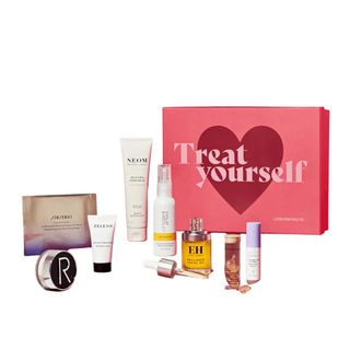 lookfantastic singles day edit beauty box with beauty products and box reading 'treat yourself'