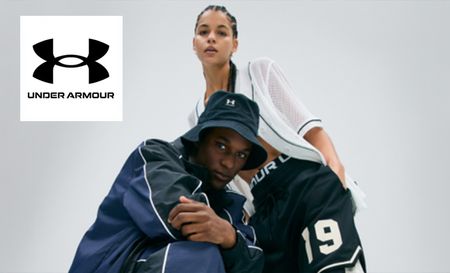 Under Armour logo top left with a image of a man and woman posing 