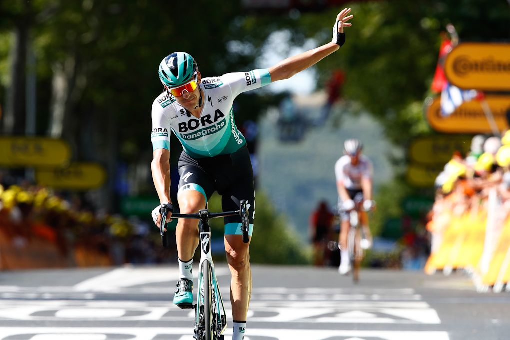 Marcus Burghardt (Bora-Hansgrohe) salutes the crowd at the end of stage 10 at the Tour de France