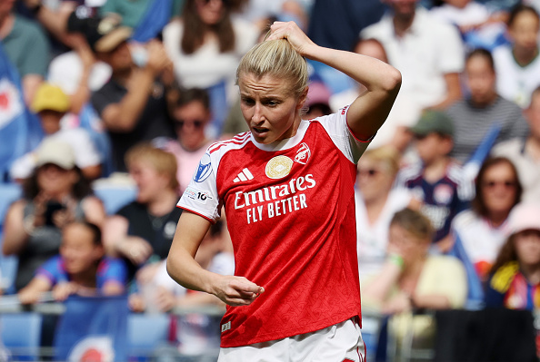 Leah Williamson of Arsenal reacts during the UEFA Women's Champions League 2025/26 Semi-Final Second Leg match between OL Lyonnes and Arsenal FC at OL Stadium on May 02, 2026 