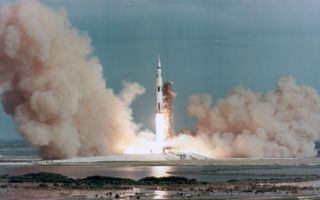 The Apollo 15 rocket blasting off on 26th July 1971 during the Space Race