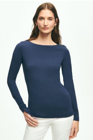 Brooks Brothers Cotton Modal Button-Shoulder Top