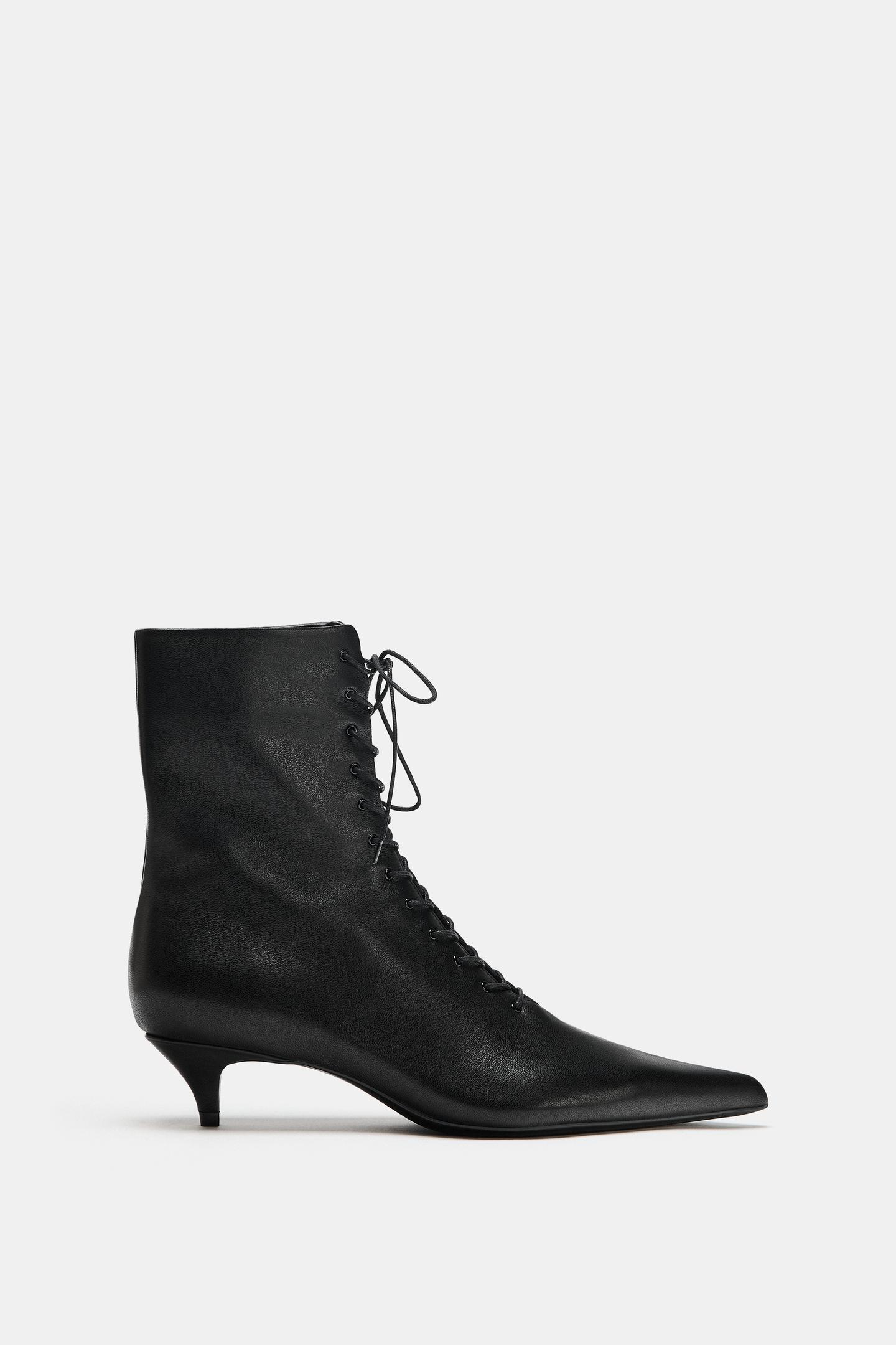 ZARA, Leather Kitten Ankle Boots
