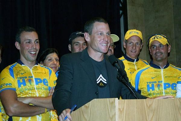 Armstrong addresses the Tour of Hope faithfuls
