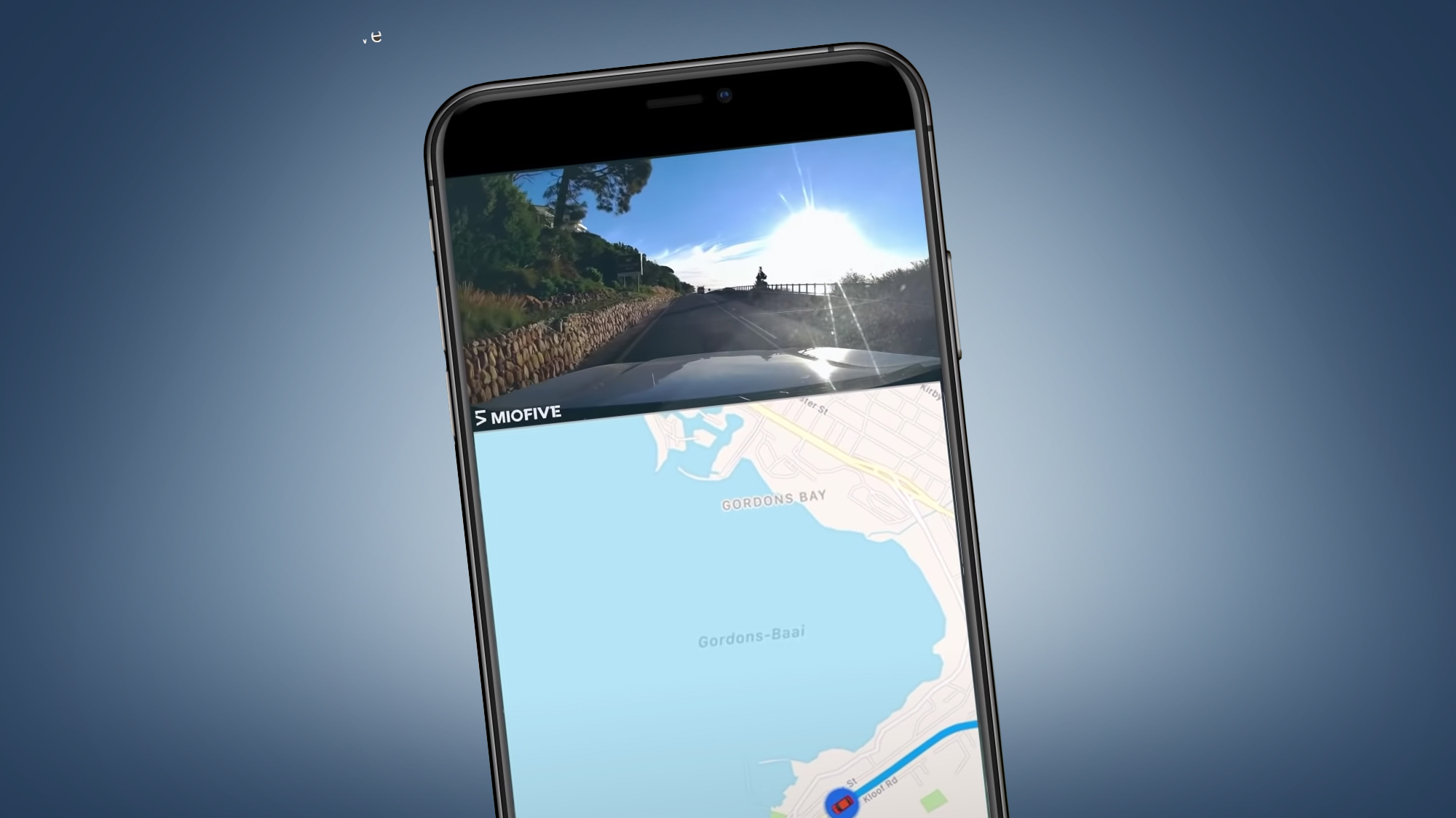 A phone screen showing the Miofive dash cam app