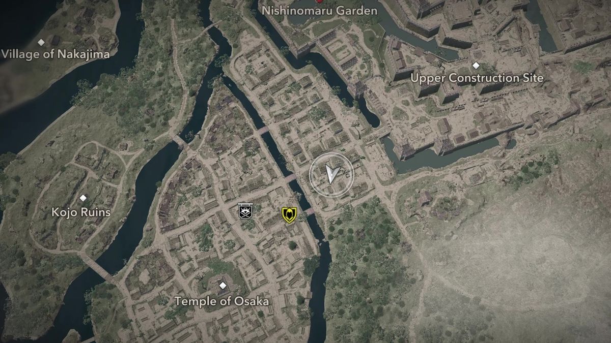 Assassin's Creed Shadows Butterfly Collector locations - A map showing the location of the seventh butterfly in Osaka.