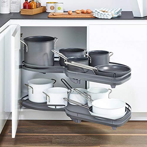 Warmiehomy Blind Corner Pull Out Organizer 2 Tiers Swing Tray, Grey