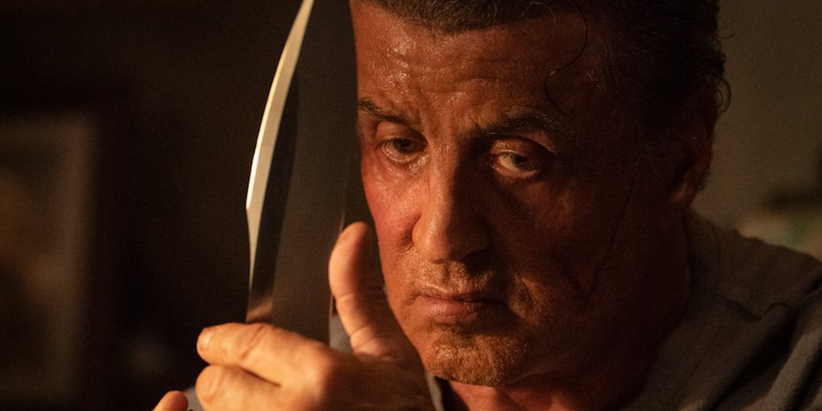 Rambo wielding a knife and thinking murderous thoughts