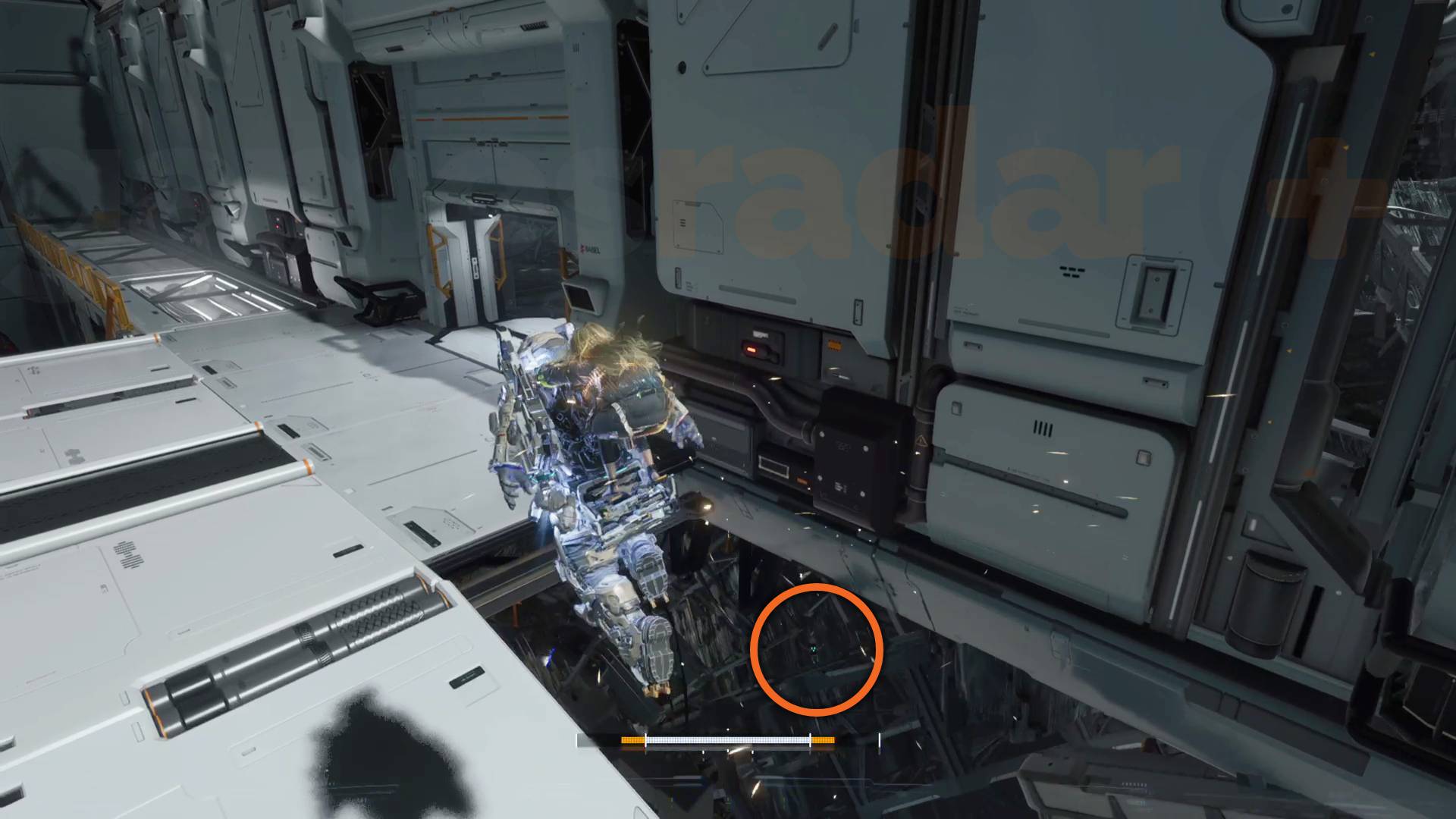 Pragmata Mini Cabin in Central Port Orbital Elevator on collapsed structure