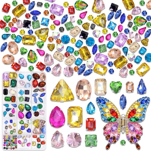120pcs Multicolored Bedazzling Sew on Rhinestone Mixed Shape Glass Jewelry