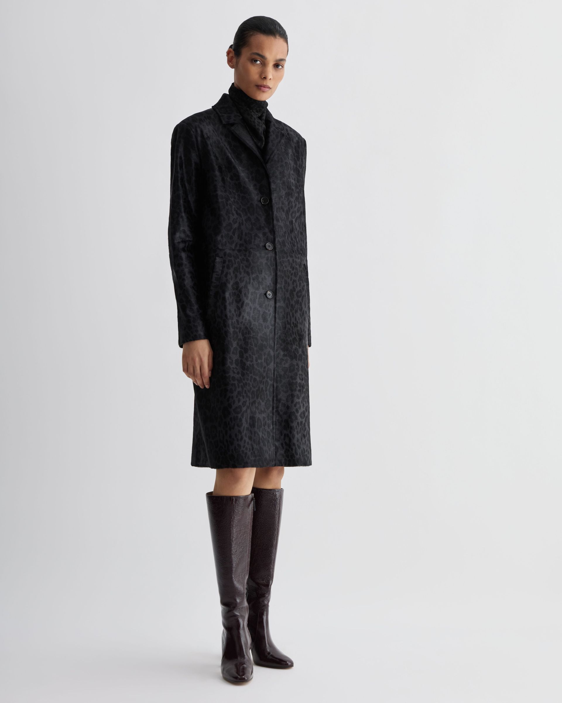 Veronica De Piante Women's Gabriele Coat in Calf Hair, Dark Grey Leopard - Made in Italy