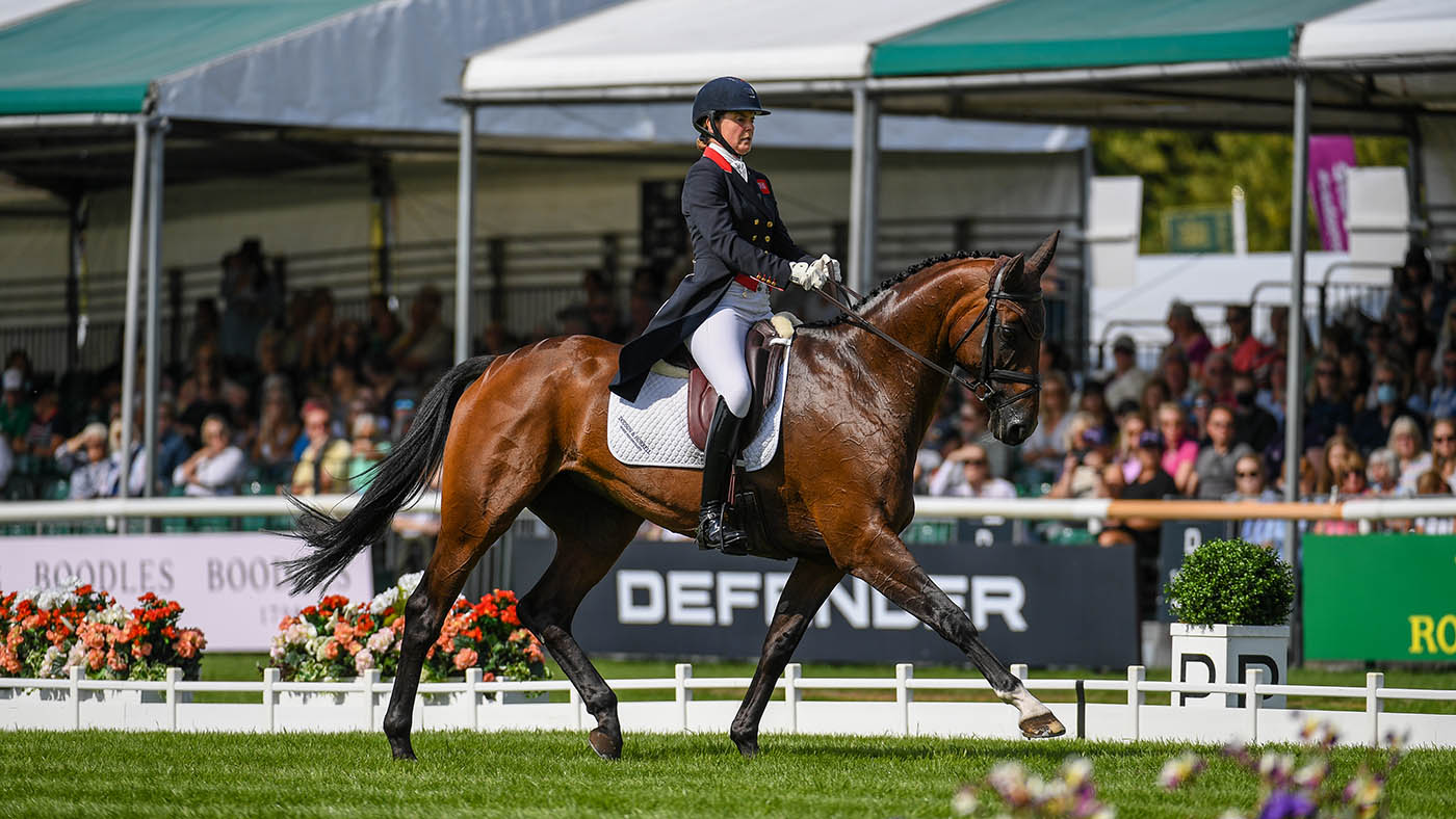 Amy Phillips, groom to Piggy March and Vanir Kamira, pictured in the dressage