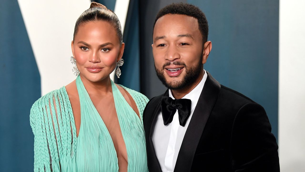 beverly hills, california february 09 chrissy teigen and john legend attend the 2020 vanity fair oscar party hosted by radhika jones at wallis annenberg center for the performing arts on february 09, 2020 in beverly hills, california photo by karwai tanggetty images