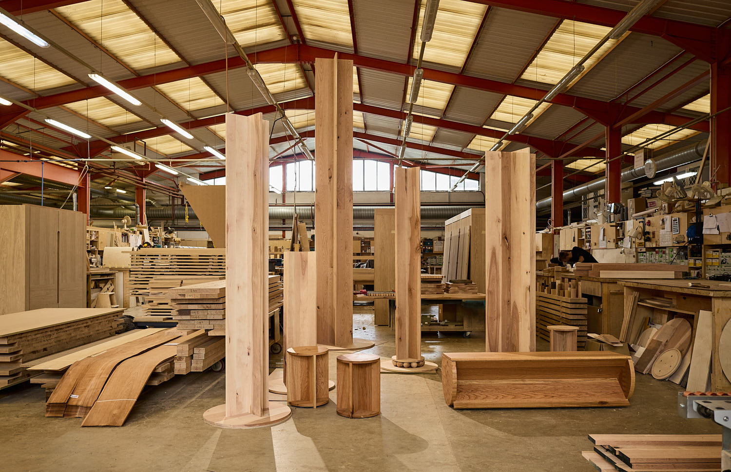 making of ahec's Wood for the Trees Exhibition by mitre &amp;amp; mondays at the benchmark headquarters