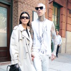 new york, ny october 15 kourtney kardashian and travis barker are seen on october 15, 2021 in new york city photo by mediapunchbauer griffingc images