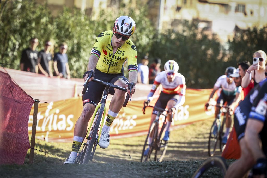 Belgian Wout van Aert pictured in action during the men&#039;s elite race at the cyclocross cycling event in Benidorm, Spain, Sunday 19 January 2025, stage 12/14 in the UCI World Cup competition. BELGA PHOTO DAVID PINTENS (Photo by DAVID PINTENS / BELGA MAG / Belga via AFP)