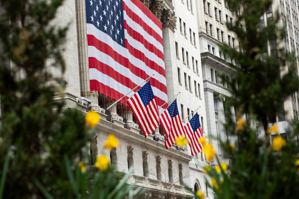 Flags fly at full staff outside the NYSE