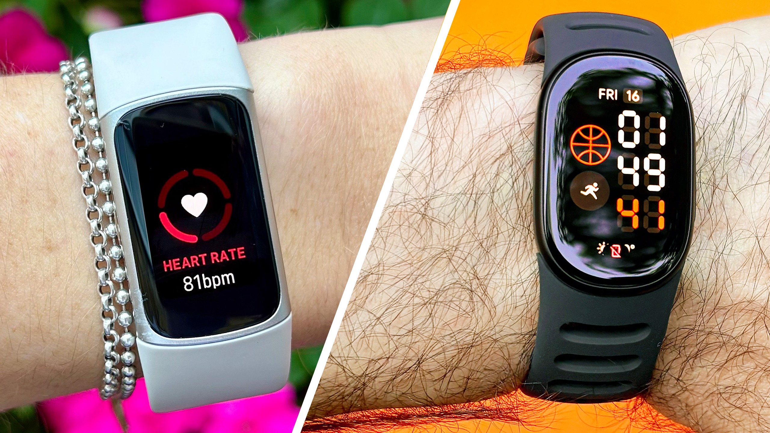 Close-up of the Fitbit Charge 6 next to the Fitbit Edge
