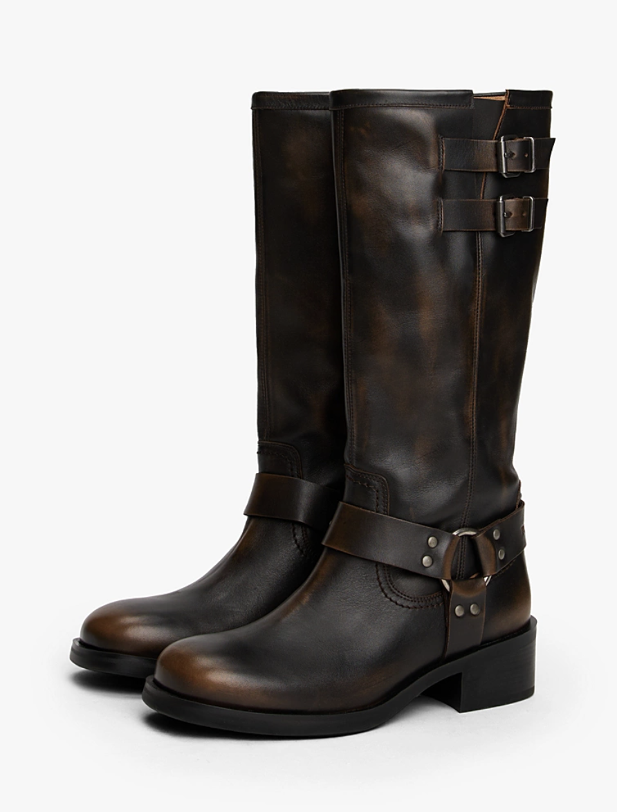 Tommy Jeans , Leather Knee High Biker Boots