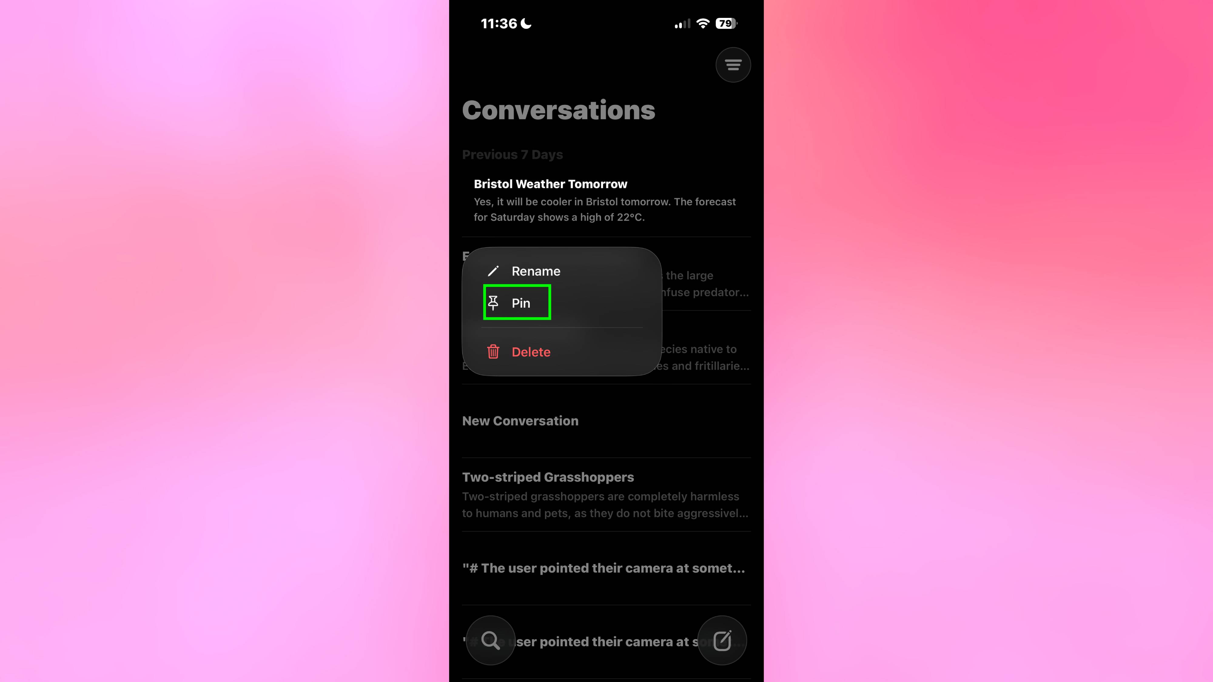 How to pin conversations in the Siri standalone app