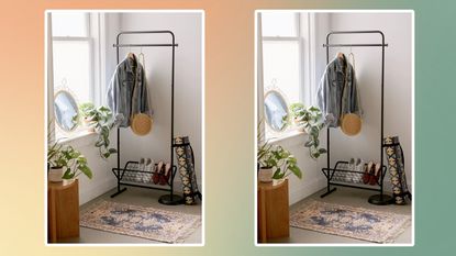 Small entryway with garment rack