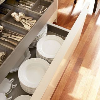 Wooden flooring with drawer and plates