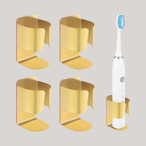 Electric Toothbrush Holder, 304 Stainless Steel Wall Mounted Self Adhesive Storage Organizer Stand Rack for Electric Toothbrush, Toothpaste, Facial Cleanser(4 Pack) (golden)