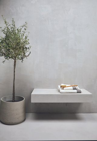 How to design a bathroom in an awkward space with microcement walls and bench