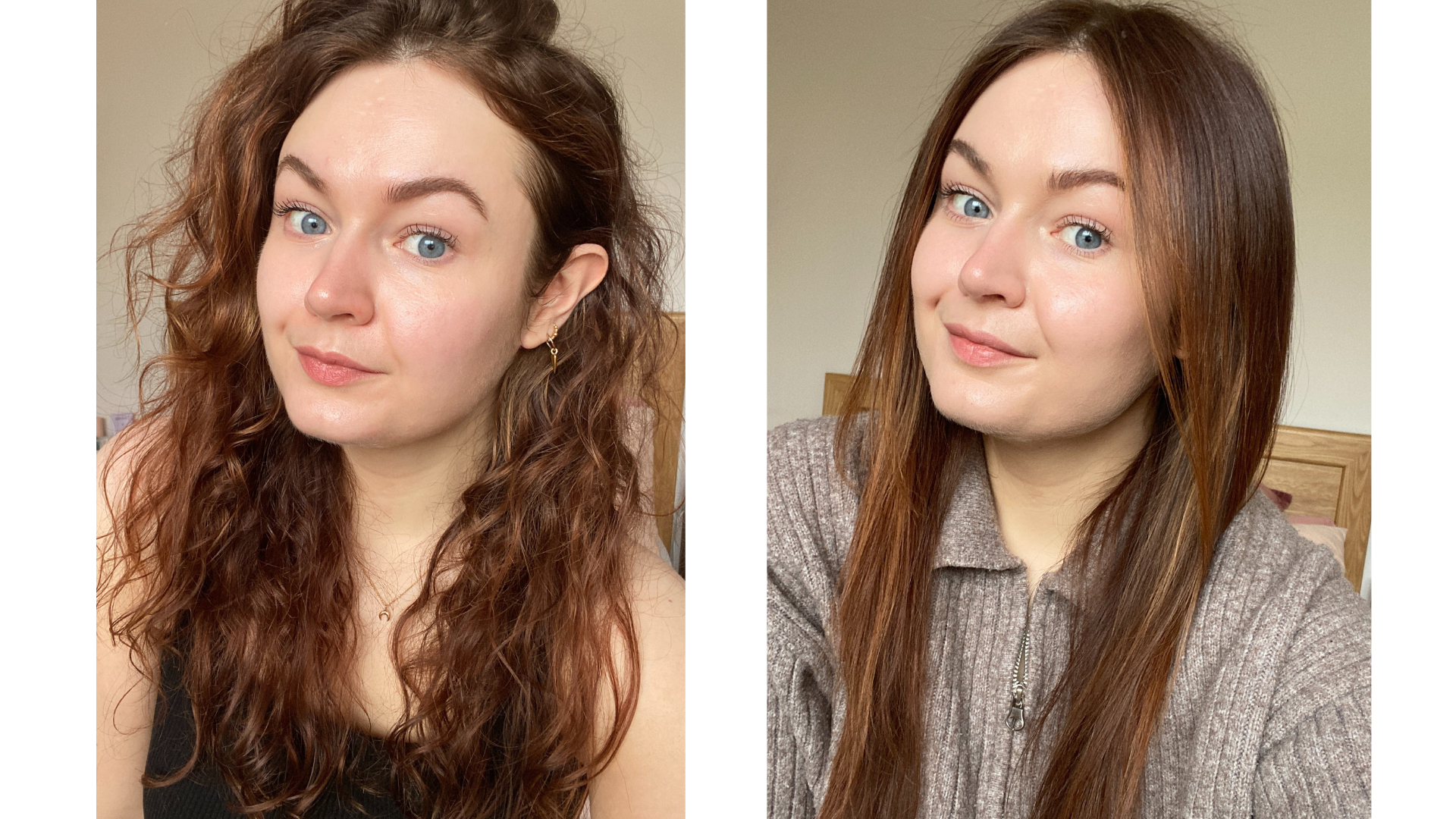 Lucy&#039;s hair before and after using the ghd Max Styler