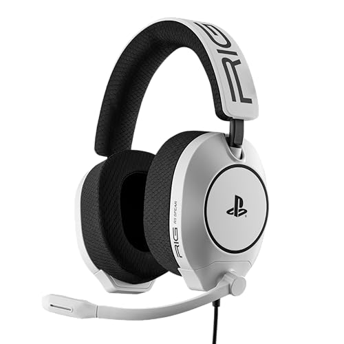 Rig R5 Spear Pro Hs Wired Gaming Headset Officially Licensed for Playstation, Ps5, Ps4, Pc - 40mm Graphene Drivers, Optimized for Tempest 3d Audio, Flip-To-Mute Mic, Memory Foam Cushions, 3.5mm -White