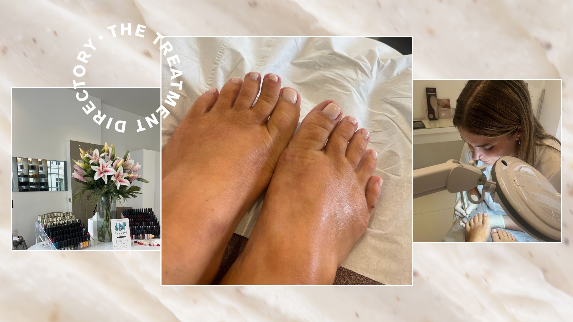 A collage of pictures of managing editor, Poppy Nash, getting a medical pedicure