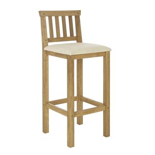 Wooden bar stool with white cushioned seater