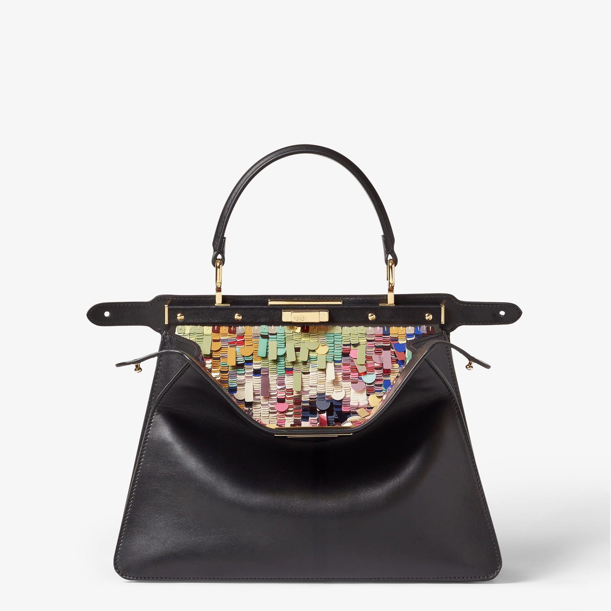 Peekaboo Iseeu Medium Black Leather Bag With Multicoloured Sequins