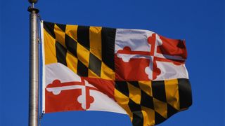 Maryland State flag flying in the sky