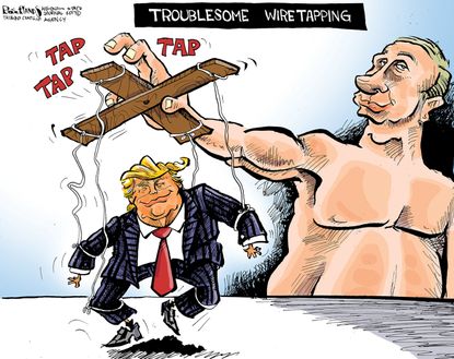 Political Cartoon U.S. Trump Putin wiretap puppet Obama