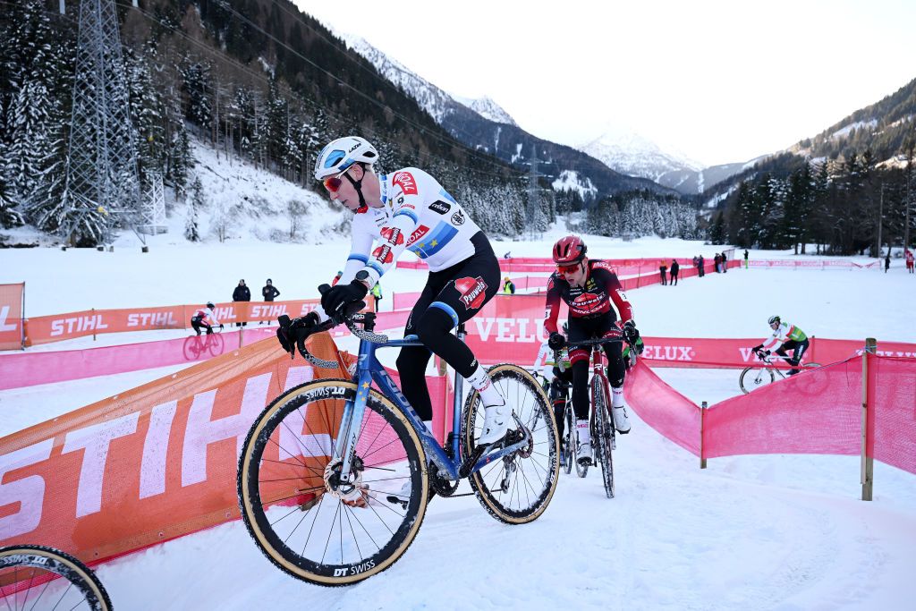 VAL DI SOLE ITALY DECEMBER 10 Michael Vanthourenhout of Belgium and Team Pauwels Sauzen Bingoal competes during the 3rd UCI Cyclocross World Cup Val di Sole 2023 Mens Elite on December 10 2023 in Val di Sole Italy Photo by Dario BelingheriGetty Images