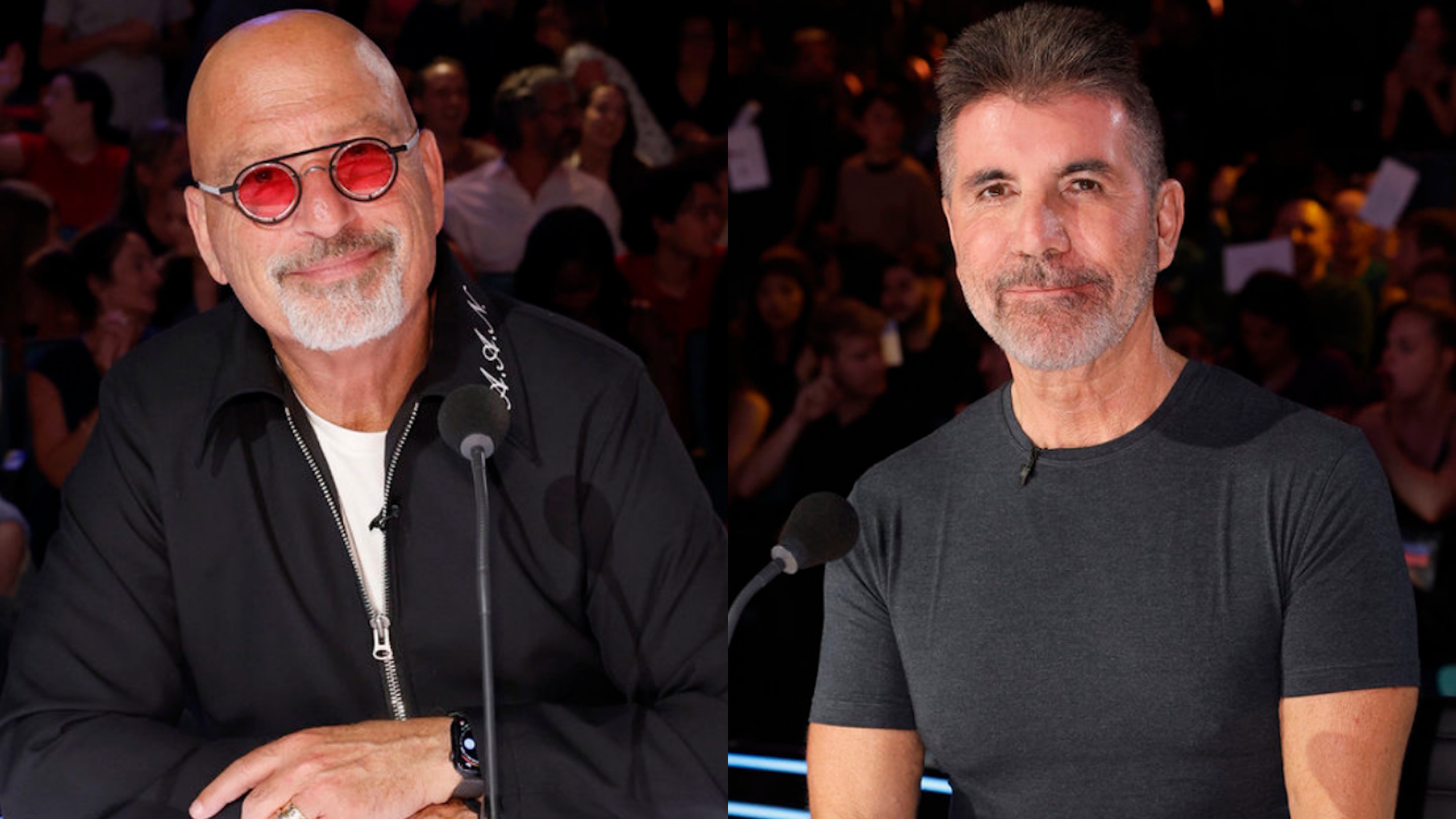 Howie Mandel and Simon Cowell are shown on America's Got Talent.