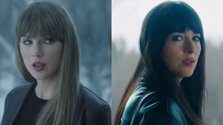 From left to right: Taylor Swift in the Patient Zero video and Dakota Johnson in Verity. 