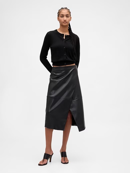 gap, Recycled Vegan Leather Midi Wrap Skirt