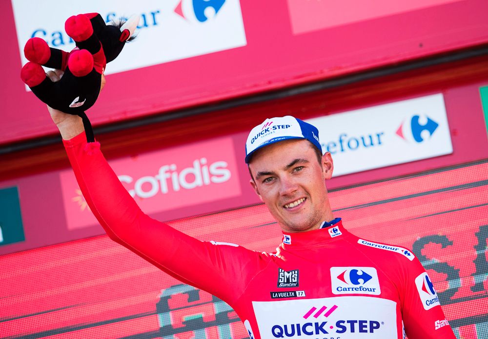 Yves Lampaert in the Vuelta leader's jersey after stage 2