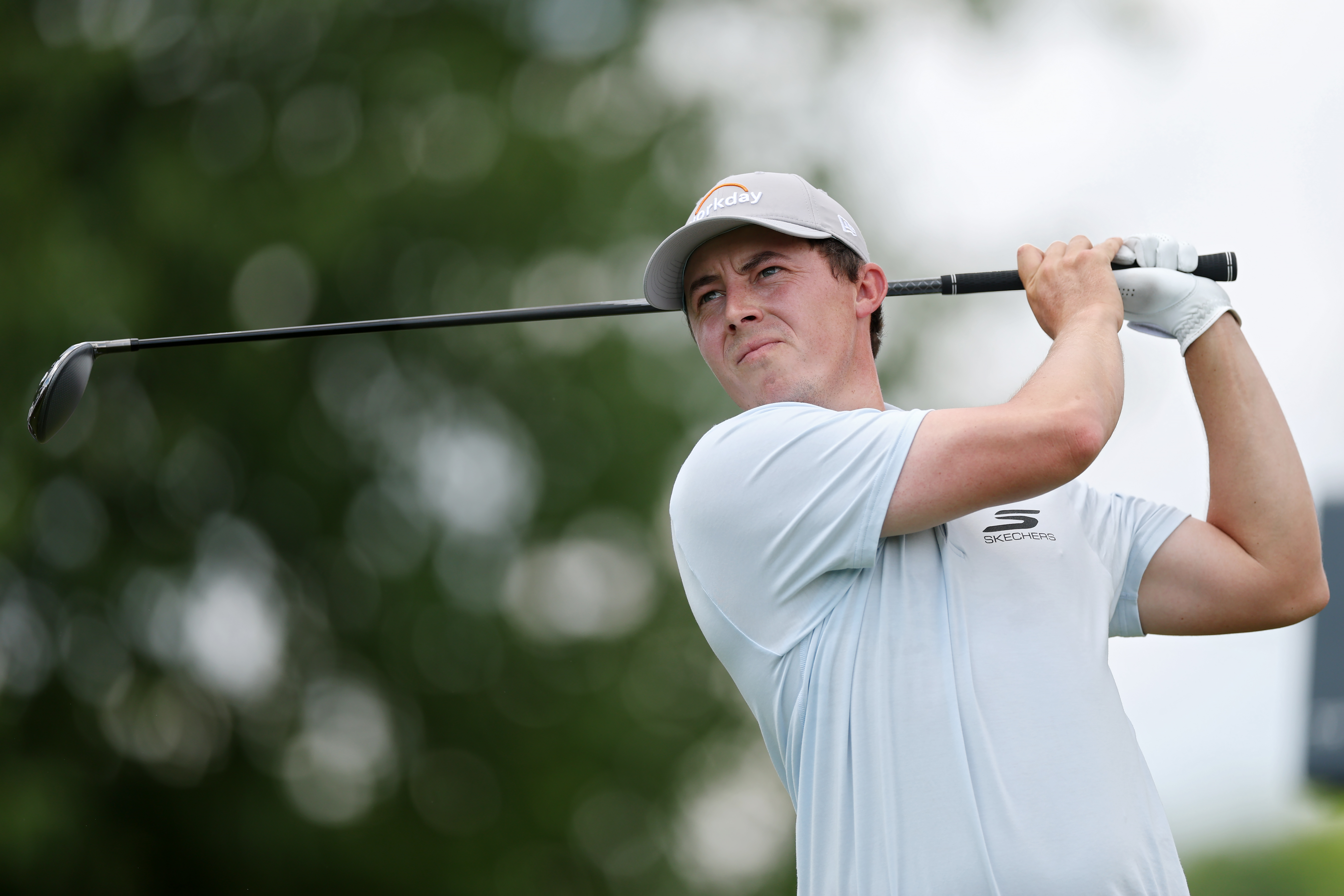 Matt Fitzpatrick of England plays a shot from the second tee during the final round of the Travelers Championship 2026 at TPC River Highlands (Photo by Andrew Redington/Getty Images)