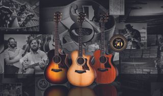 Three of the very special 50th Anniversary models Taylor is releasing (l-r): AD14ce SB LTD, 314ce LTD-BE and 814ce LTD