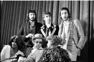 Tommy boys: Entwistle, Keith Moon and Pete Townshend with Tina Turner, Elton John and Ann-Margret, March 18, 1975