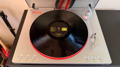 FiiO TT13 turntable shot from above with illumination set to red