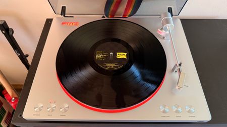 FiiO TT13 turntable shot from above with illumination set to red