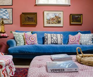 Living room with cushions made from antique texiles