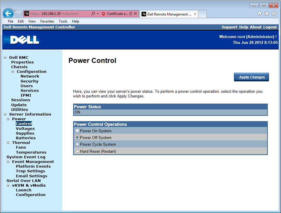 Dell PowerEdge C6220 - Power controls