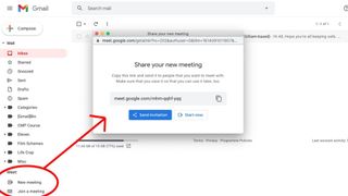 Gmail demonstrating how to start a meeting from within the interface