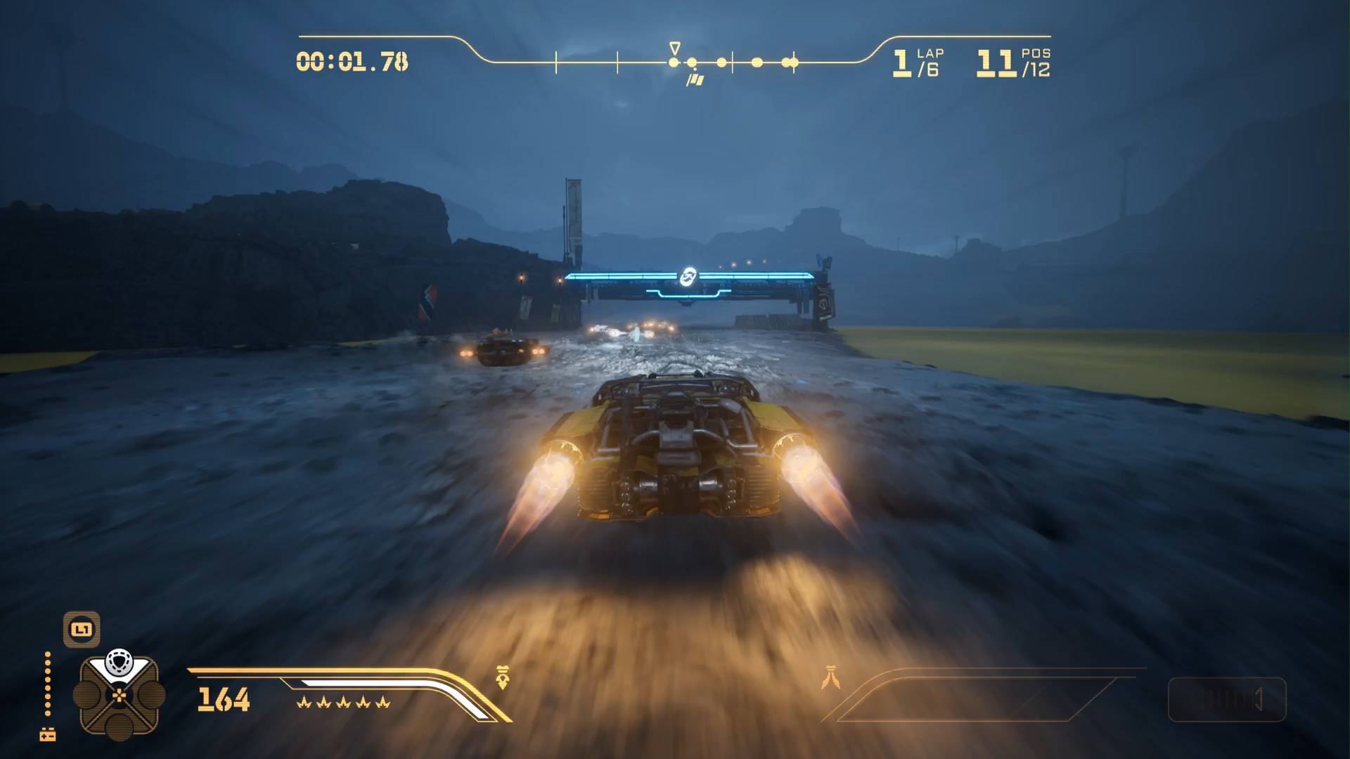 Star Wars Galactic Racer landspeeder using afterburners on race start on Sentinel I