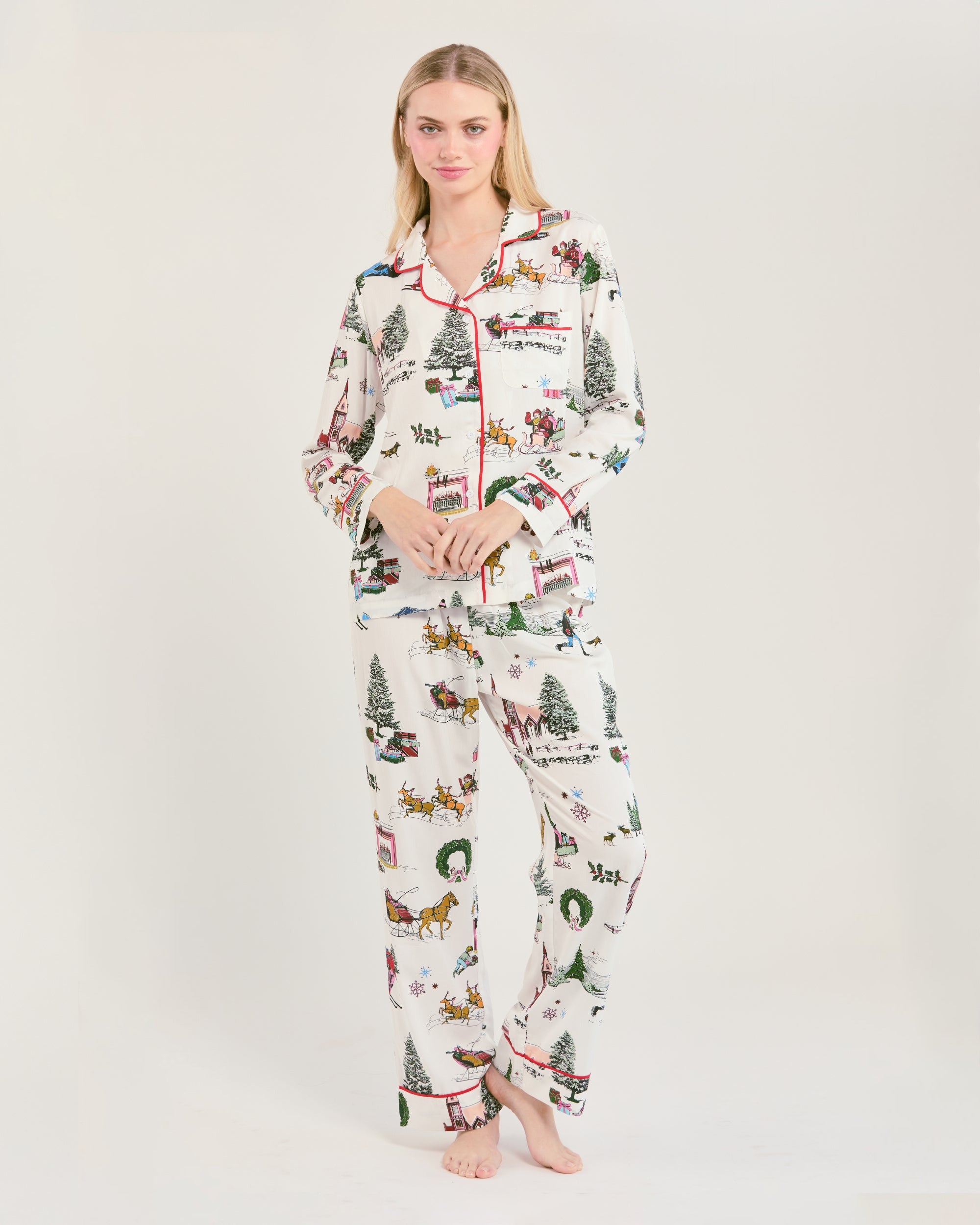 Holiday Toile Long Sleeve Pajama Pants Set